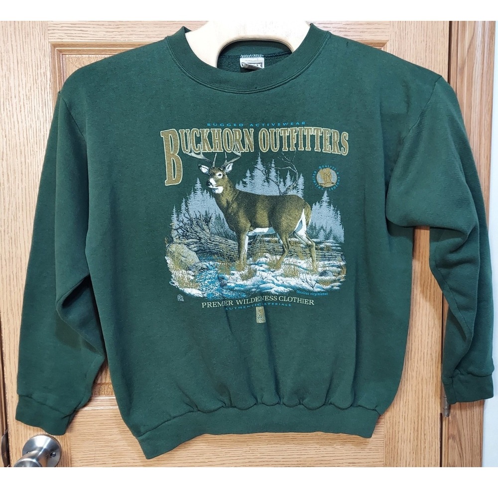 Vintage Tultex Buckhorn Outfitters Deer Sweatshirt XL Green Rugged Activewear
